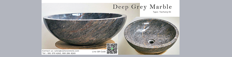 Polished grey marble round basin sink 45cm natural veining Thailand