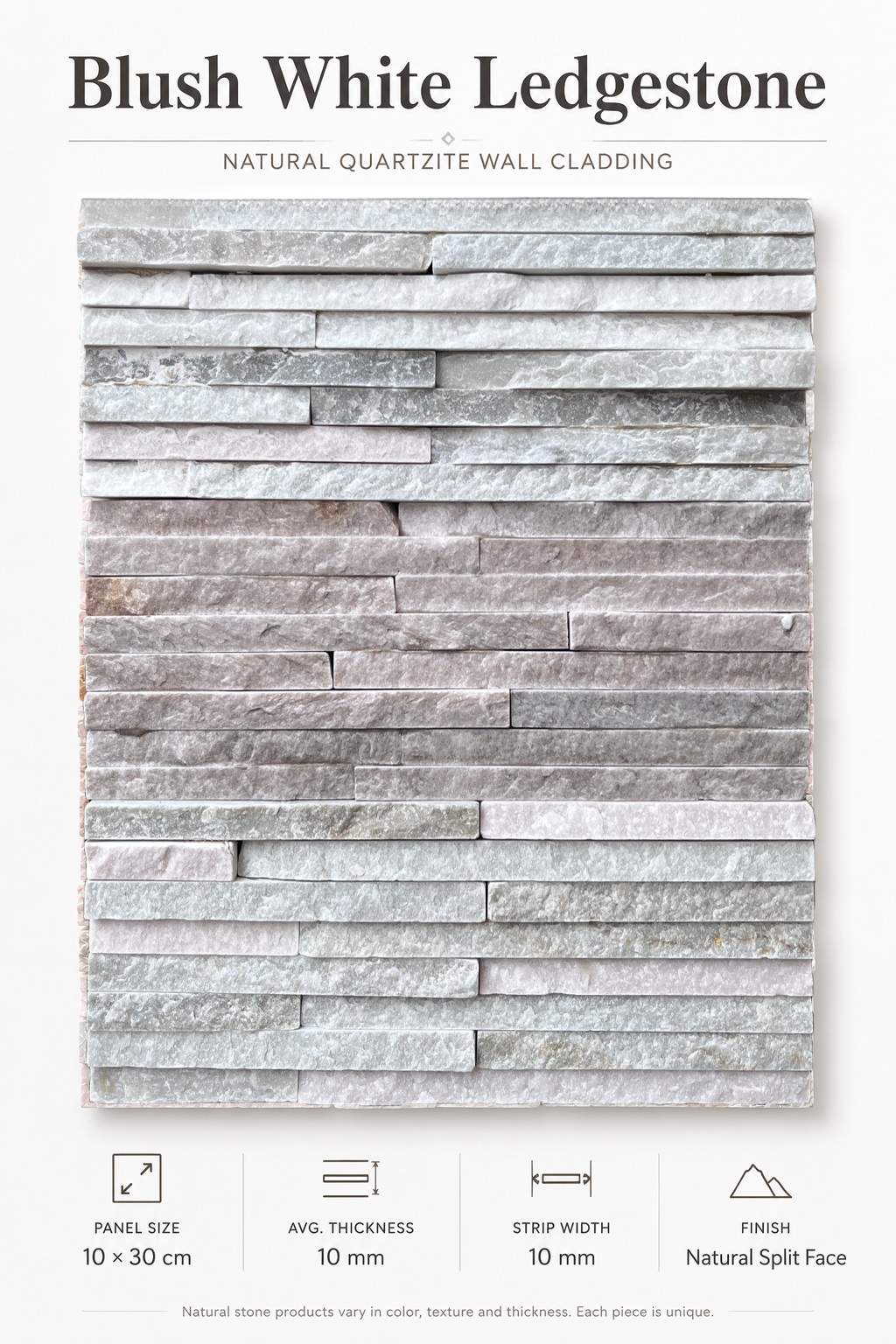 Blush white ledgestone quartzite wall cladding Thailand