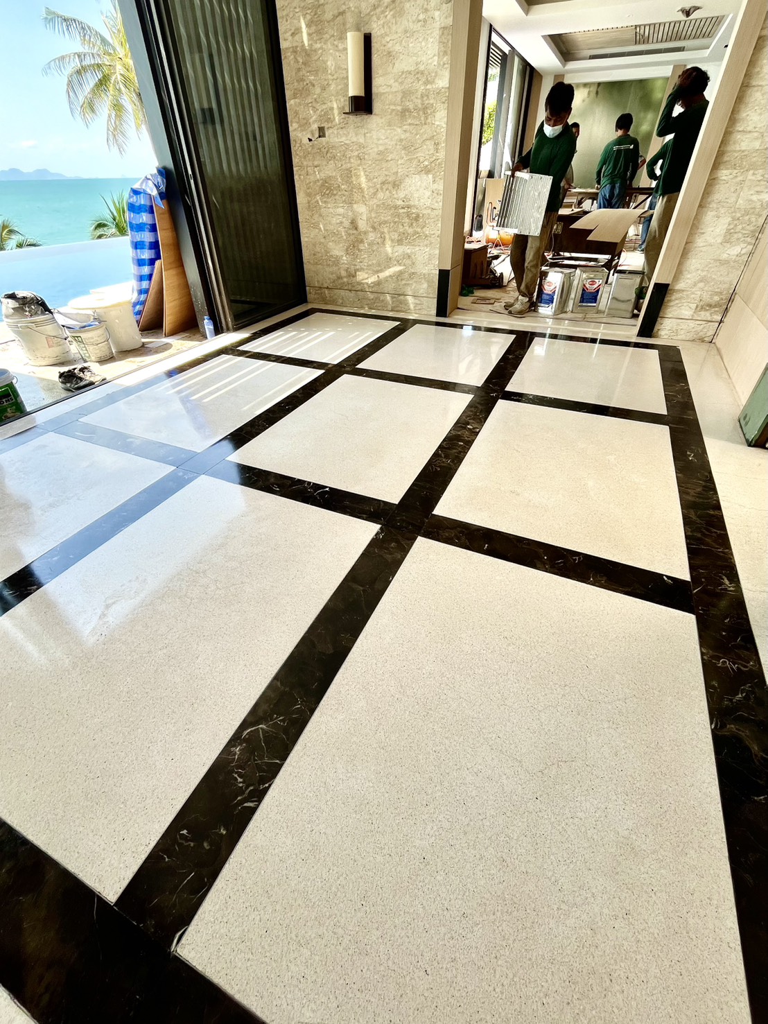 Completed marble floor restoration Conrad Koh Samui resort after professional repolishing by I Am Stone team