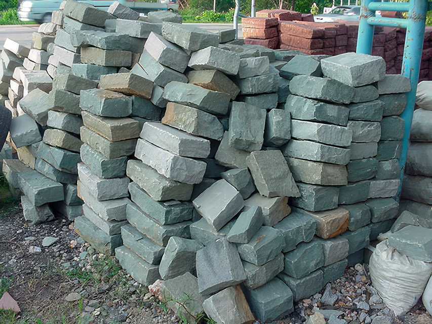 Grey green sandstone curb stone hand-cut landscaping Thailand